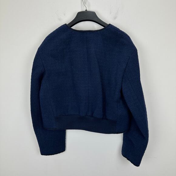 J.Crew Tweed Bomber Lady Jacket Navy Wool Blend Preppy Cropped Relaxed US 12 NWT - Picture 10 of 11